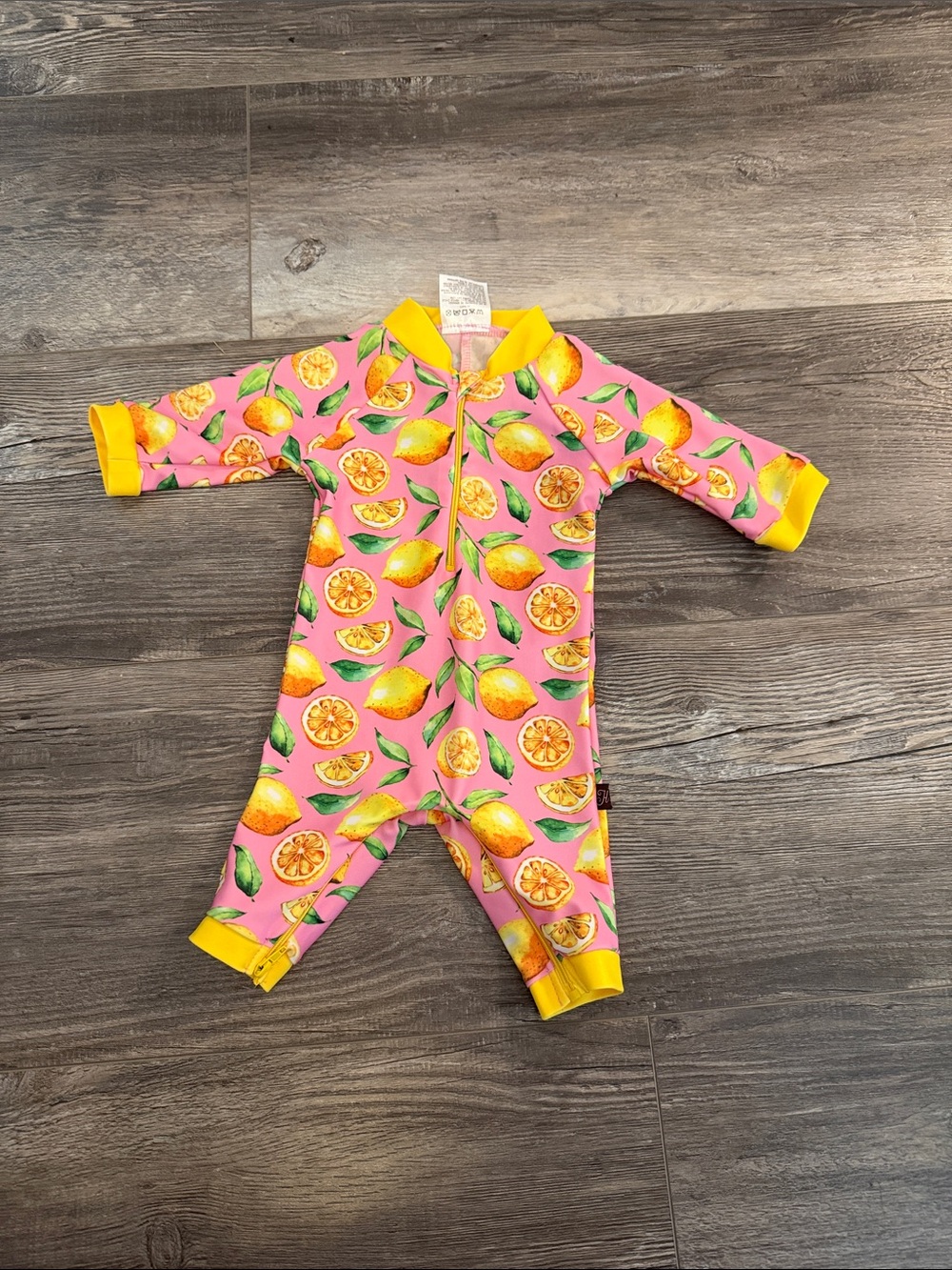 Honeysuckle Kids Pink Lemon Print One-Piece Romper‎ with Yellow Trim
